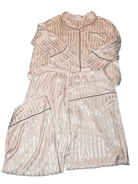 Victoria's Secret Satin PJ Set - Champagne Stripe (XL)